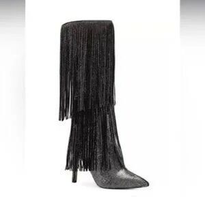 INC International Concepts Ishani Fringe Boots- Black MC- Size 6.5 M (Medium)